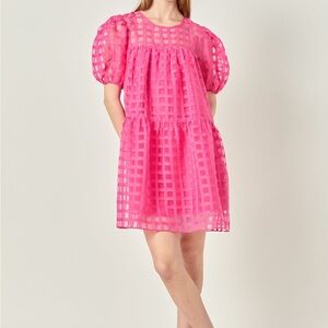 NWOT English Factory Pink Checkered Organza Mini Dress Size Medium